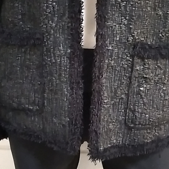 Zara Woman Black/Gray Distressed 4 Pocket Top Hook Lined Jacket. Sz Large. NWT - Picture 5 of 16